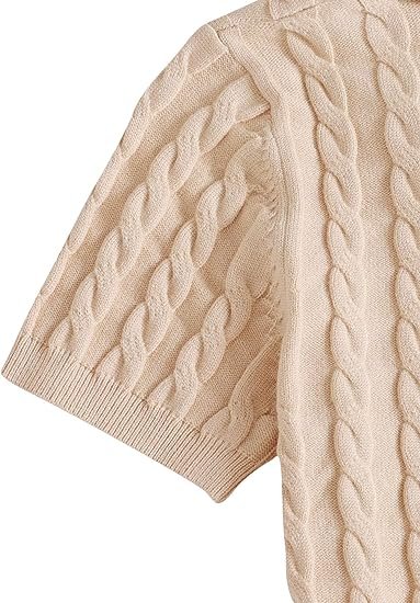 Women's Button Front Short Sleeve Cable Knit Crop Top Pullover Sweater