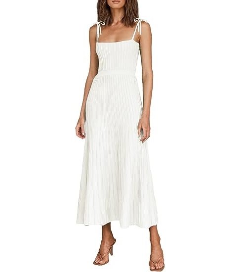 Women's Rib Knit Summer Maxi Tie Square Neck Party Maxi Dress