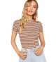 Women's Casual Multi Striped Ribbed Short Sleeve Solid Tee Knit Top