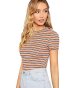 Women's Casual Multi Striped Ribbed Short Sleeve Solid Tee Knit Top