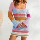 Women's Crochet Dress Long Sleeve Colorful Mesh Casual Sweater Dress