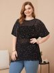 Women's Plus Size Star Print Mesh Glitter Round Neck Short Sleeve Oversized Tee Top