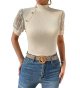 Women's Contrast Mesh Button Mock Neck T Shirt Short Sleeve Tee Top